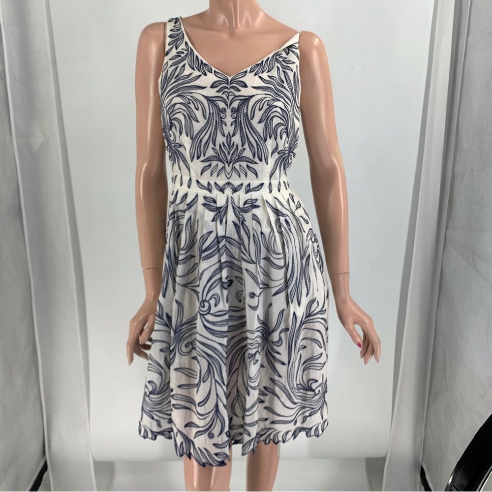 Antonio Melani Navy & White Sleeveless Fit n Flair Summer Dress